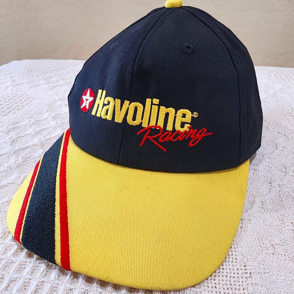 Rare Vintage Texaco Havoline Racing Yellow Black 6 Panel Tuck Strap Baseball Hat